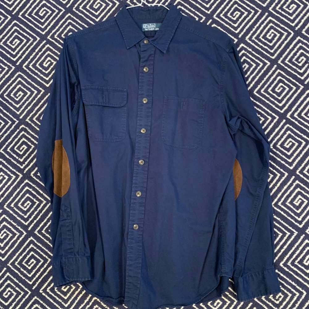 Ralph Lauren Polo button down suede patches large